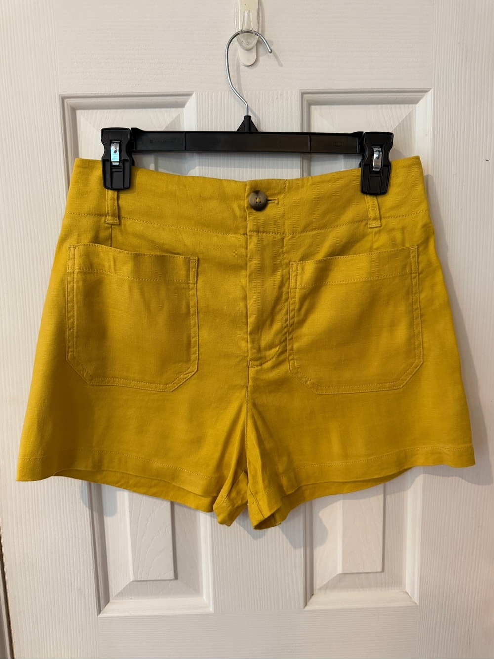 Maeve Anthropologie The Colette Yellow Linen Blend Utility Shorts 28